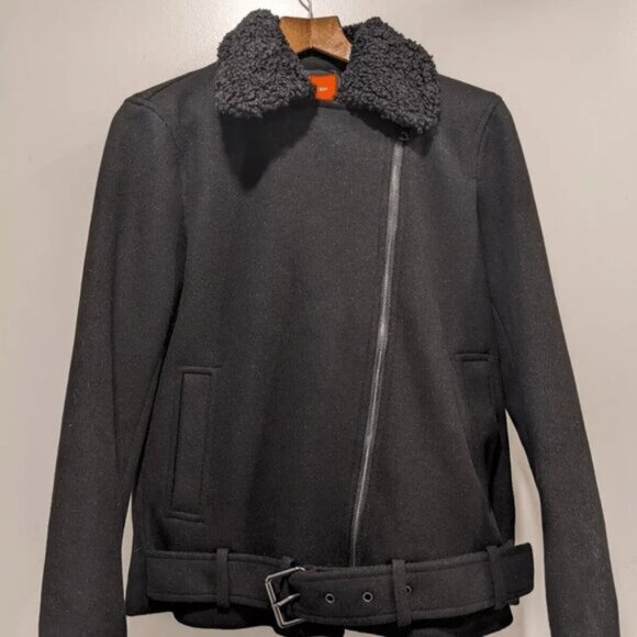 Joe Fresh black faux sherpa moto jacket size small - Picture 1 of 4
